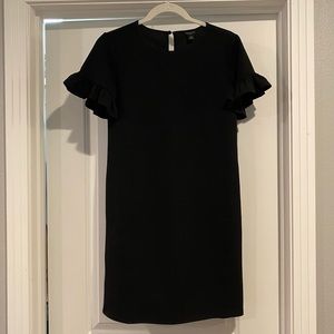 LOFT black shift dress with ruffle sleeve